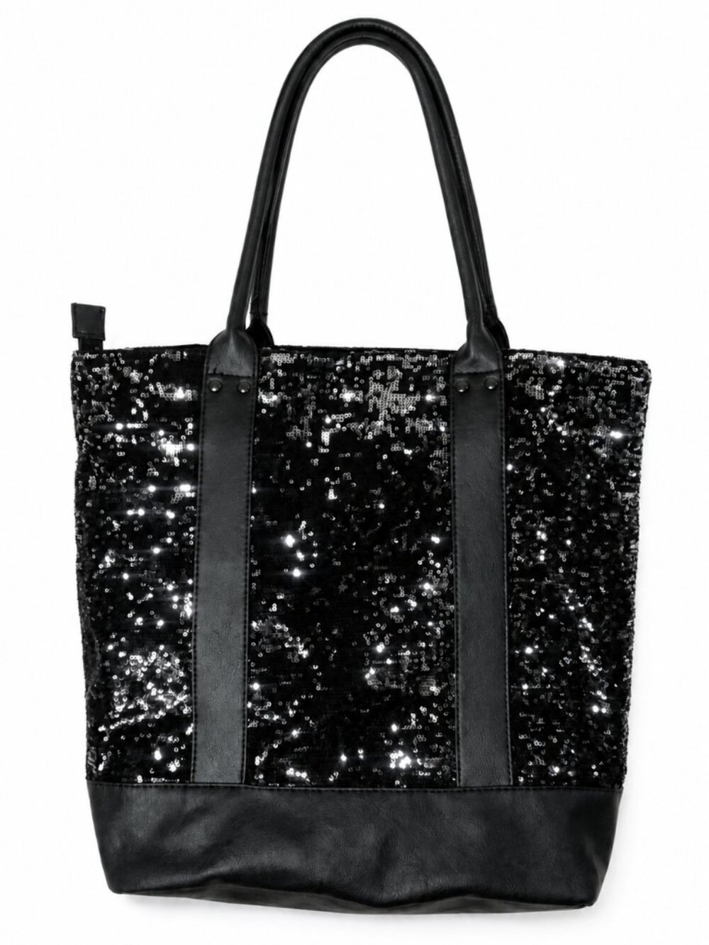 Black Sequin Glam Tote Bag | Oversized Sparkly Everyday Carryall